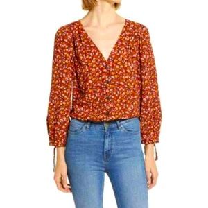 Madewell Floral Lirane Tie Sleeve M2552 Viscose  Long Sleeve Size M